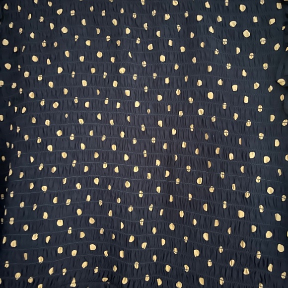 Madewell Smocked V-Neck Tunic Dress - Medium, Black with Tan Polka Dots - Picture 4 of 9